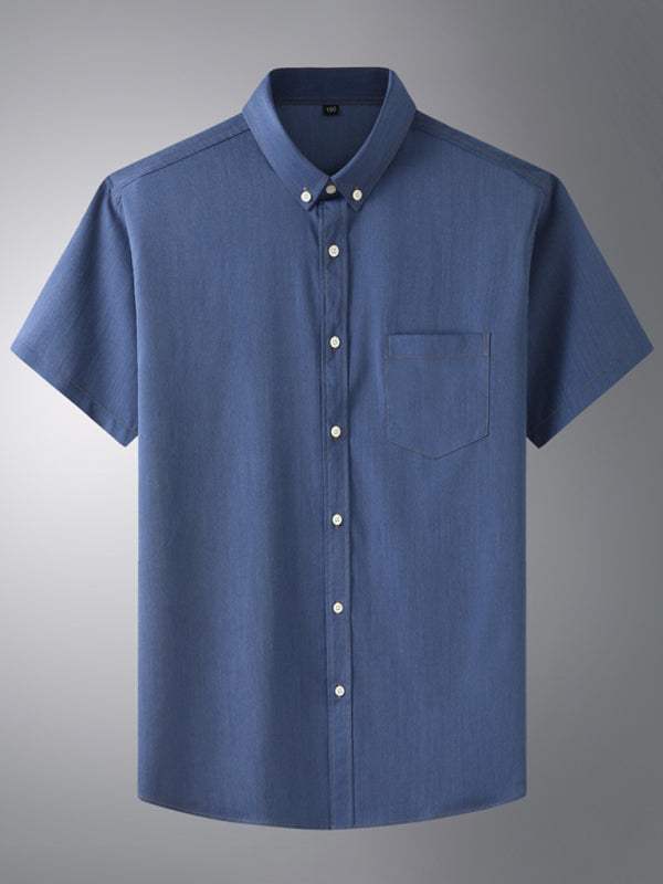 Stylish Comfort Plus Size Men's Casual Denim Short Sleeve Shirt for Effortless Summer Vibes