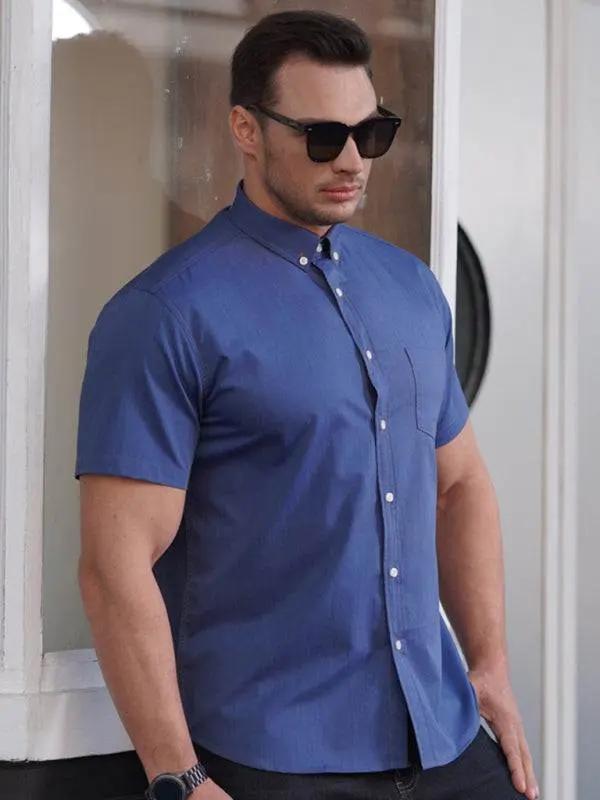 Stylish Comfort Plus Size Men's Casual Denim Short Sleeve Shirt for Effortless Summer Vibes - MENLL