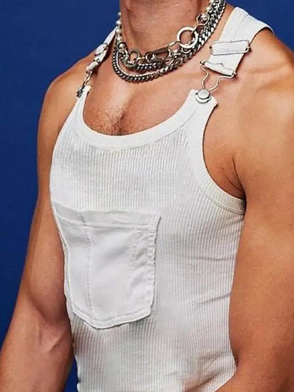 Sleek Men's Sleeveless Pocket Tank Top for Active Lifestyle - MENLL