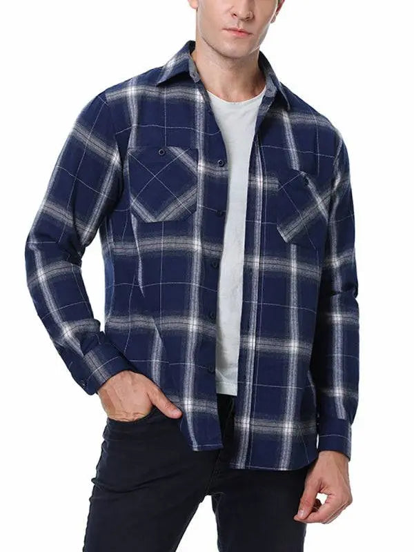 MENLL Plaid Shirt Comfort Fit Men's Button-Down Soft Casual Long Sleeve by MENLL