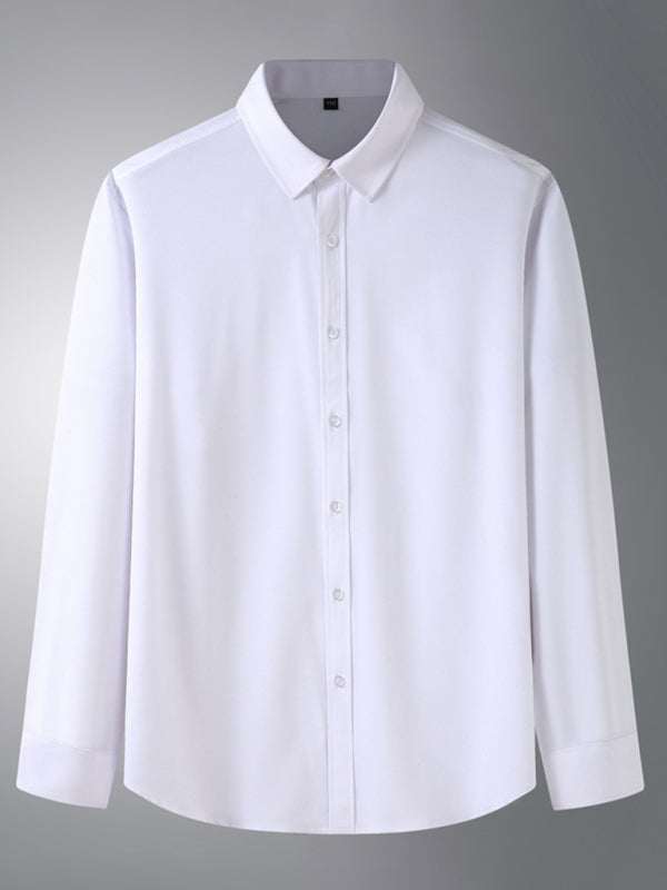 Sleek Men's Stretchable Solid Long Sleeve Shirt for Effortless Business Casual Style