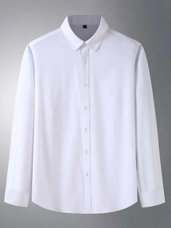 Sleek Men's Stretchable Solid Long Sleeve Shirt for Effortless Business Casual Style - MENLL