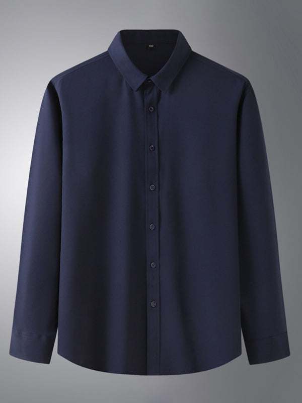 Sleek Men's Stretchable Solid Long Sleeve Shirt for Effortless Business Casual Style