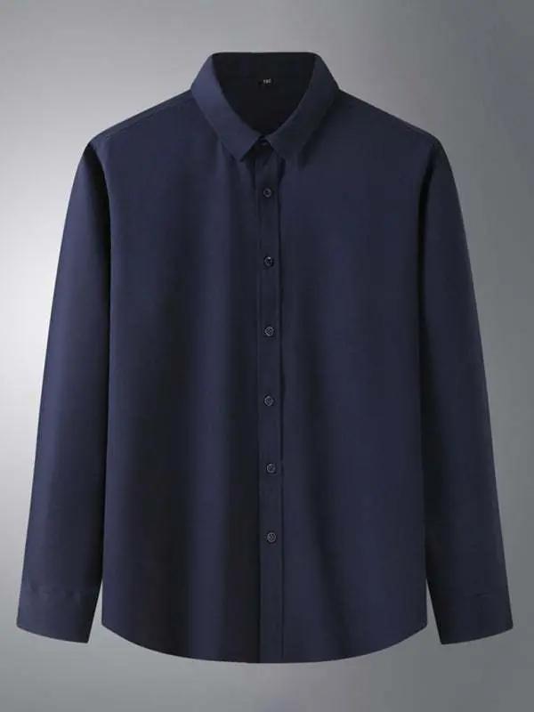 Sleek Men's Stretchable Solid Long Sleeve Shirt for Effortless Business Casual Style - MENLL