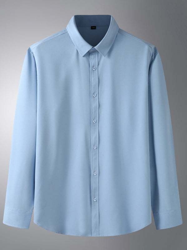 Sleek Men's Stretchable Solid Long Sleeve Shirt for Effortless Business Casual Style