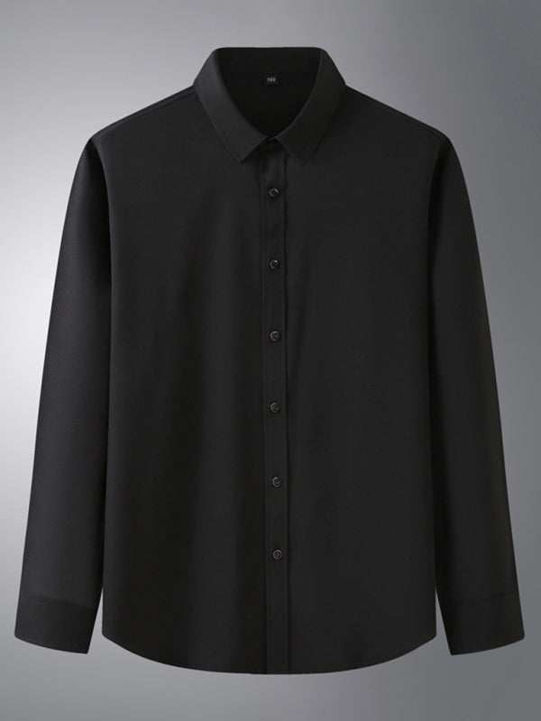 Sleek Men's Stretchable Solid Long Sleeve Shirt for Effortless Business Casual Style