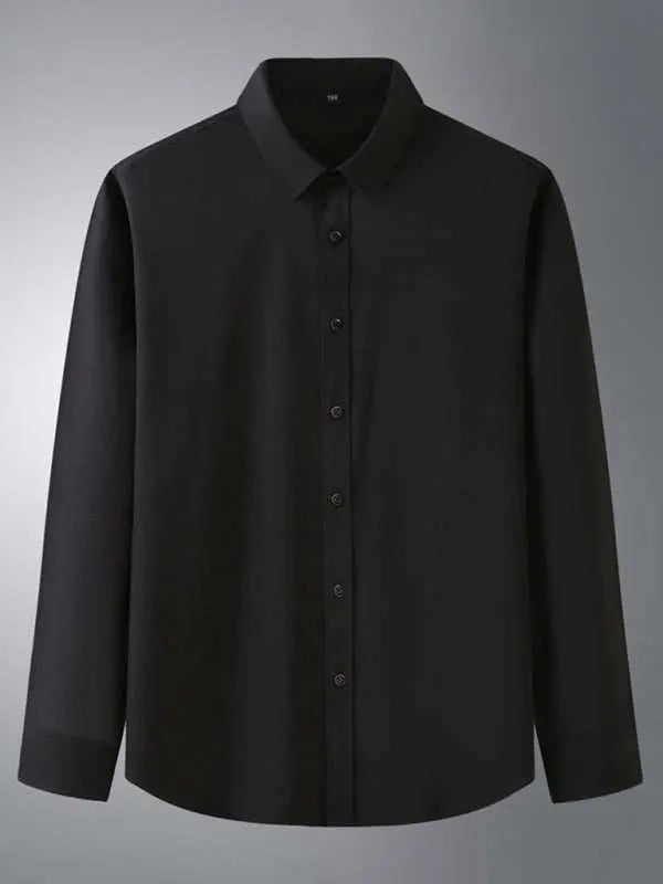 Sleek Men's Stretchable Solid Long Sleeve Shirt for Effortless Business Casual Style - MENLL
