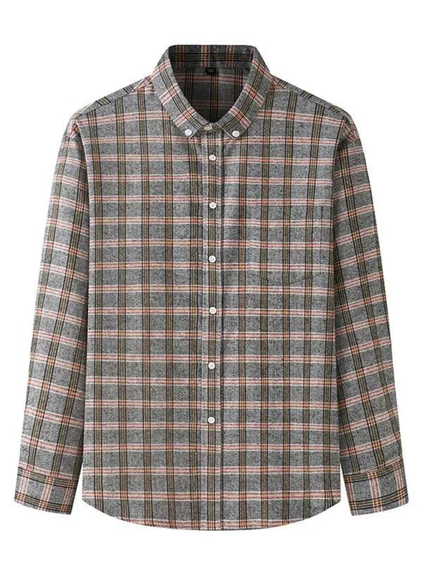 Stylish Plus Size Men's Brushed Plaid Long Sleeve Shirt - Perfect for Every Season! - MENLL