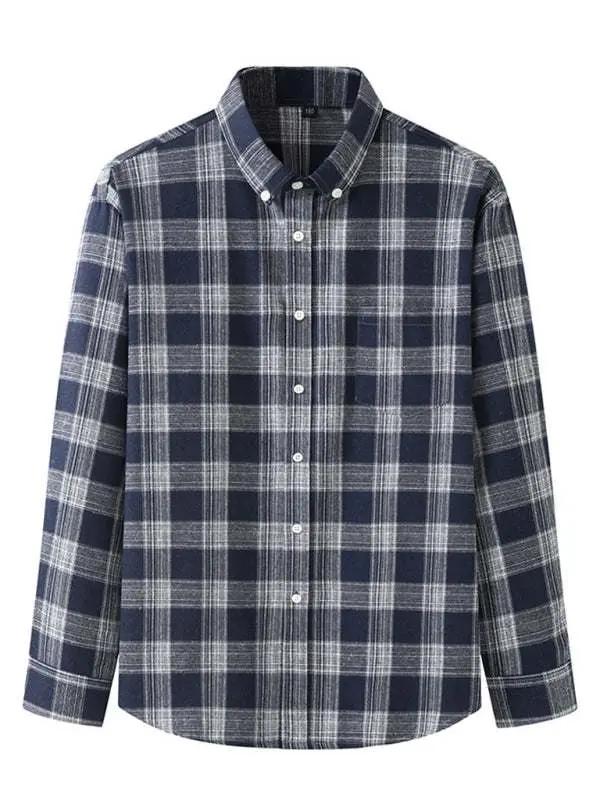Stylish Plus Size Men's Brushed Plaid Long Sleeve Shirt - Perfect for Every Season! - MENLL