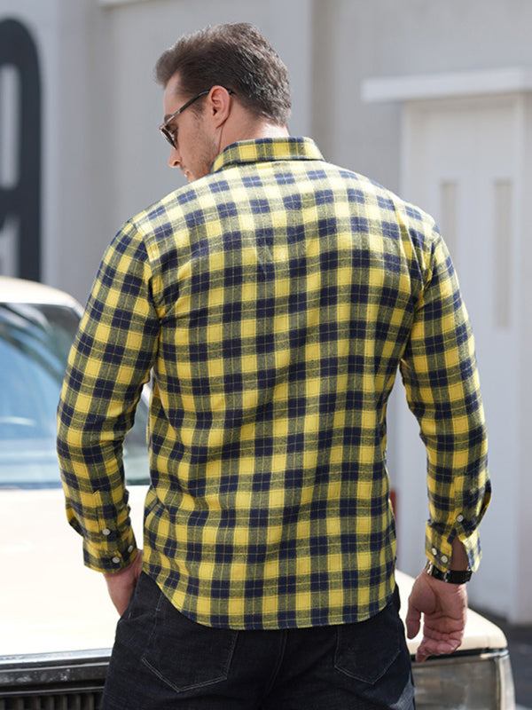 Stylish Plus Size Men's Brushed Plaid Long Sleeve Shirt - Perfect for Every Season!