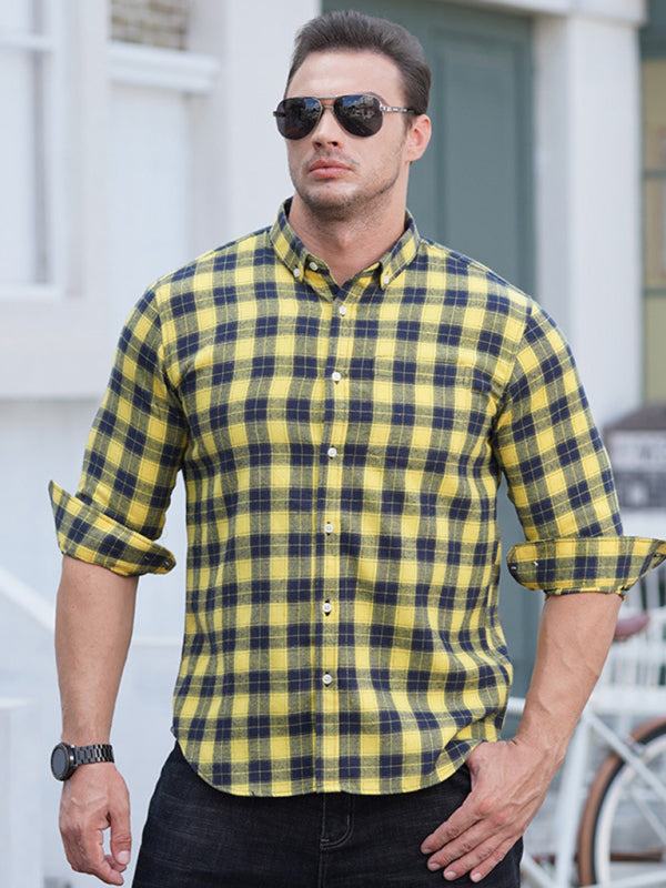 Stylish Plus Size Men's Brushed Plaid Long Sleeve Shirt - Perfect for Every Season!