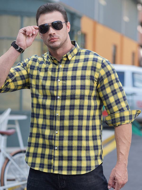 Stylish Plus Size Men's Brushed Plaid Long Sleeve Shirt - Perfect for Every Season!