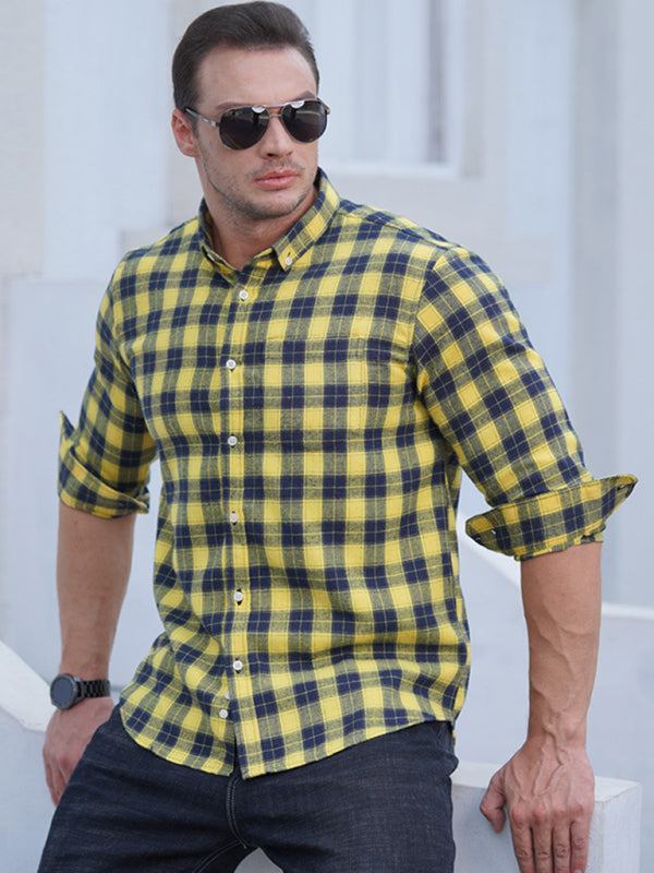 Stylish Plus Size Men's Brushed Plaid Long Sleeve Shirt - Perfect for Every Season!