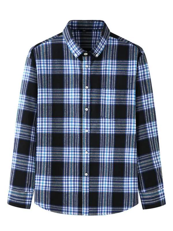 Stylish Plus Size Men's Brushed Plaid Long Sleeve Shirt - Perfect for Every Season! - MENLL