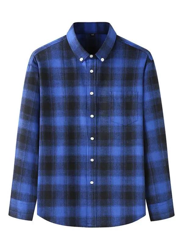 Stylish Plus Size Men's Brushed Plaid Long Sleeve Shirt - Perfect for Every Season! - MENLL