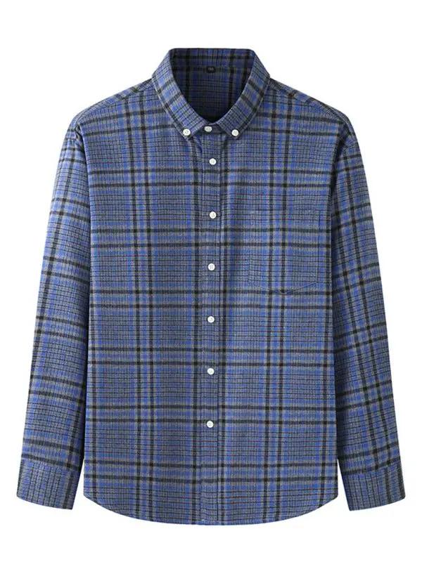 Stylish Plus Size Men's Brushed Plaid Long Sleeve Shirt - Perfect for Every Season! - MENLL