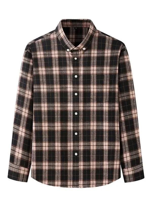 Stylish Plus Size Men's Brushed Plaid Long Sleeve Shirt - Perfect for Every Season! - MENLL