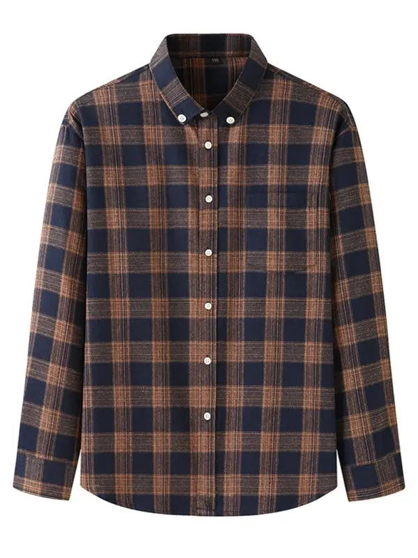 Stylish Plus Size Men's Brushed Plaid Long Sleeve Shirt - Perfect for Every Season! - MENLL