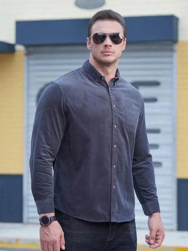 Stylish Plus Size Men's Cozy Corduroy Long Sleeve Shirt for Effortless Casual Looks - MENLL