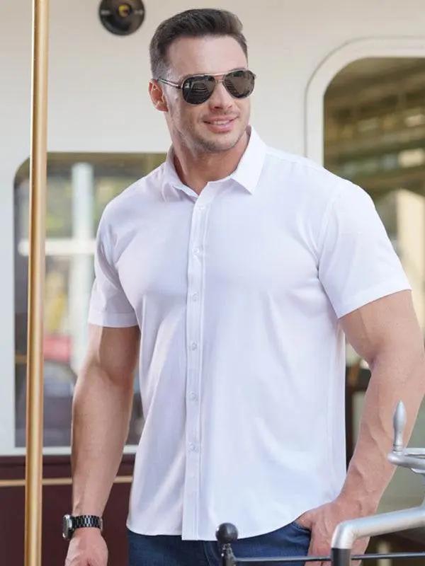 Stylish Plus Size Men's Lightweight Stretch Short Sleeve Shirt for Effortless Summer Style - MENLL