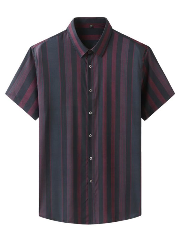 Stylish Plus Size Striped Short Sleeve Shirt for Men - Perfect for Spring-Summer Elegance - MENLL