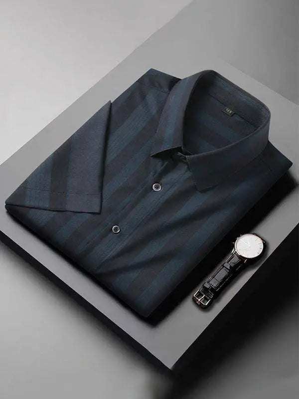 Stylish Plus Size Striped Short Sleeve Shirt for Men - Perfect for Spring-Summer Elegance - MENLL