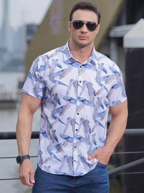 Vibrant Plus Size Men's Stretch Floral Short Sleeve Shirt for Effortless Summer Style - MENLL