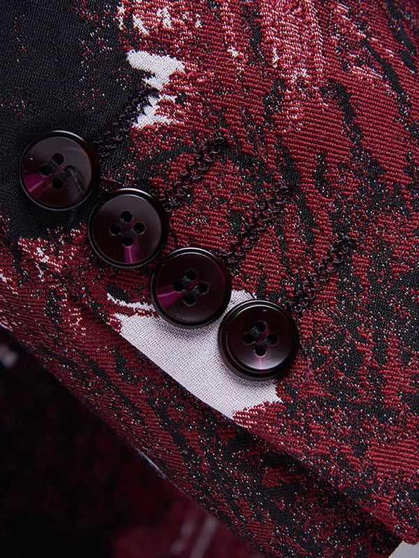 Abstract Print Lapel Collar Blazer Suit Set - MENLL