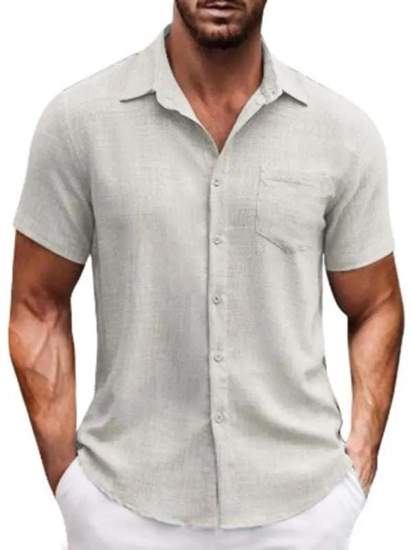 Chic Solid Color Casual Lapel Pocket Shirt for Men - Perfect for Spring-Summer Outings! - MENLL