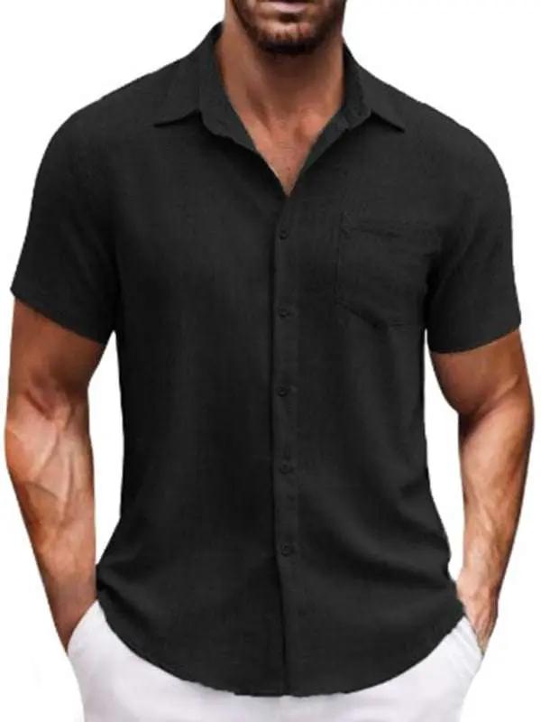 Chic Solid Color Casual Lapel Pocket Shirt for Men - Perfect for Spring-Summer Outings! - MENLL