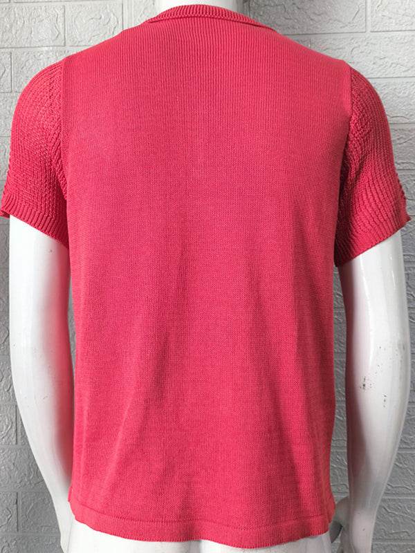 Sleek Slim Fit Polo Collar Short-Sleeve Knitted Sweater for Effortless Style - MENLL