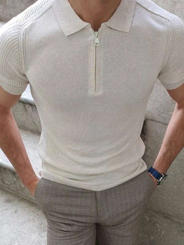 Sleek Slim Fit Polo Collar Short-Sleeve Knitted Sweater for Effortless Style - MENLL