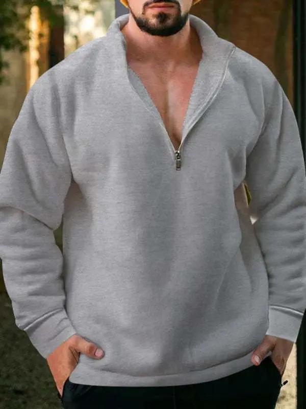 Cozy Men's Fleece Half-Zip Hoodie with Stand Collar - Casual Solid Color Comfort for Autumn-Winter - MENLL