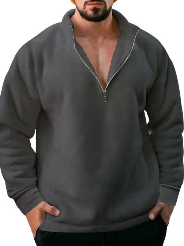 Cozy Men's Fleece Half-Zip Hoodie with Stand Collar - Casual Solid Color Comfort for Autumn-Winter - MENLL