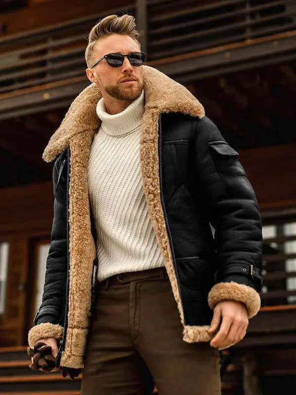 Luxurious Men's Mid-Length Faux Fur Jacket – Elevate Your Spring-Summer Style! - MENLL