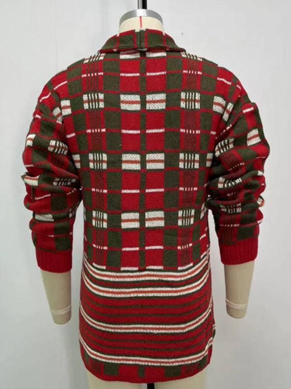Stylish Men's Plaid Knitted Cardigan for Effortless Autumn-Winter Elegance