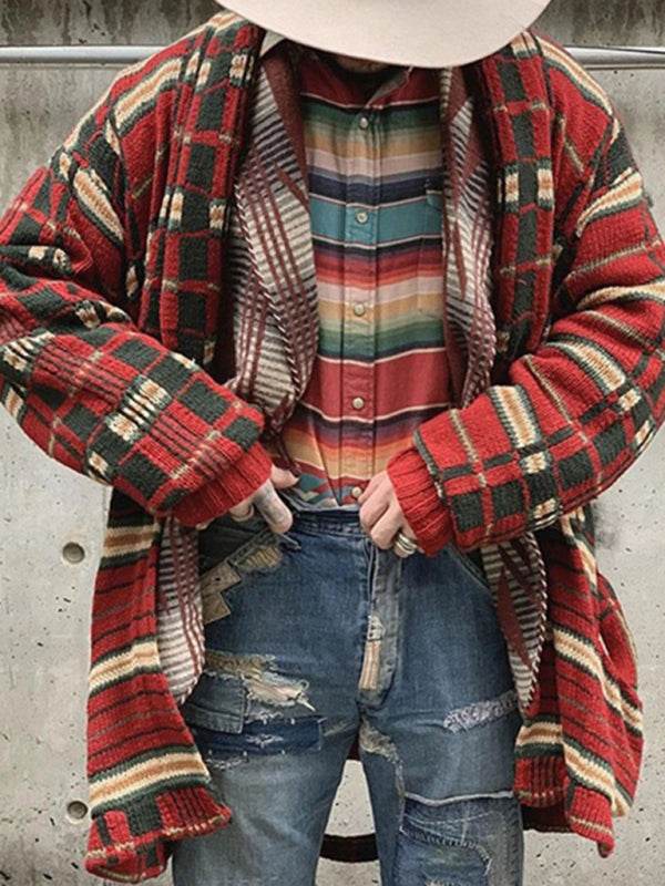 Stylish Men's Plaid Knitted Cardigan for Effortless Autumn-Winter Elegance