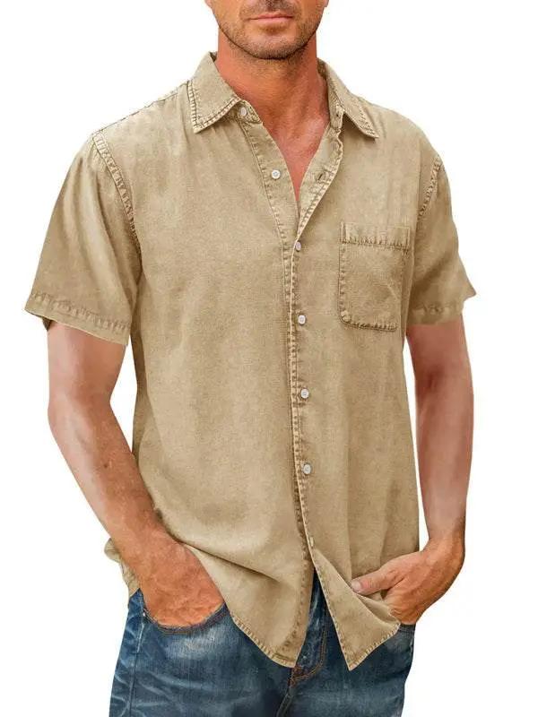 Stylish Slim Fit Solid Color Short Sleeve Casual Shirt for Men - MENLL