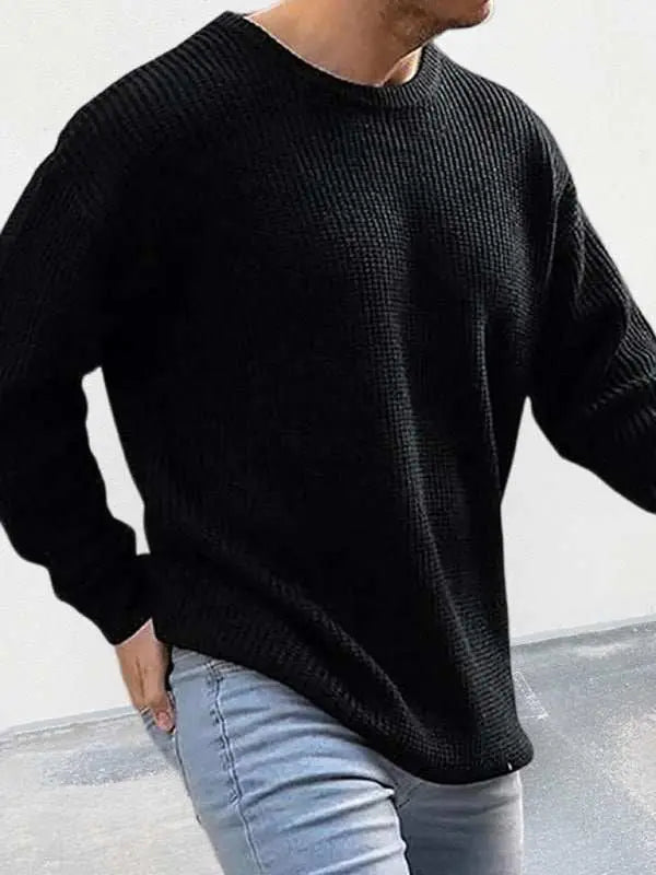 MENLL White Knit Pullover Men's Casual Sweater Stylish, Round Neck by MENLL