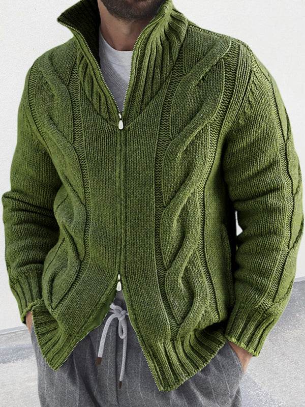 Chic Men's Turtleneck Cable Knit Cardigan with Zipper – Perfect for Casual Spring-Summer Outings - MENLL