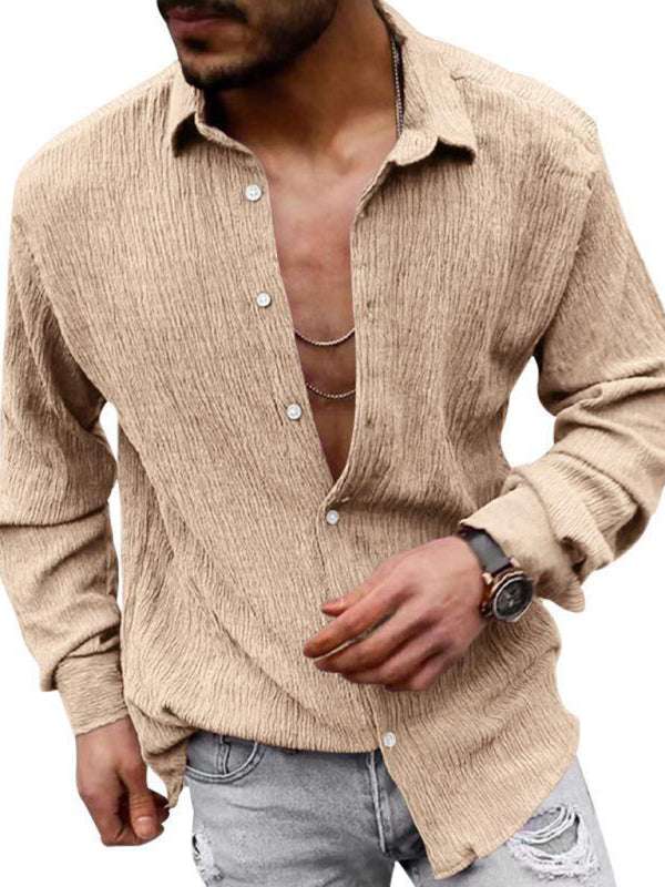 Chic Men's Versatile Solid Color Casual Lapel Long Sleeve Shirt for All Seasons