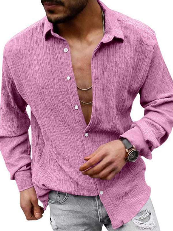 Chic Men's Versatile Solid Color Casual Lapel Long Sleeve Shirt for All Seasons