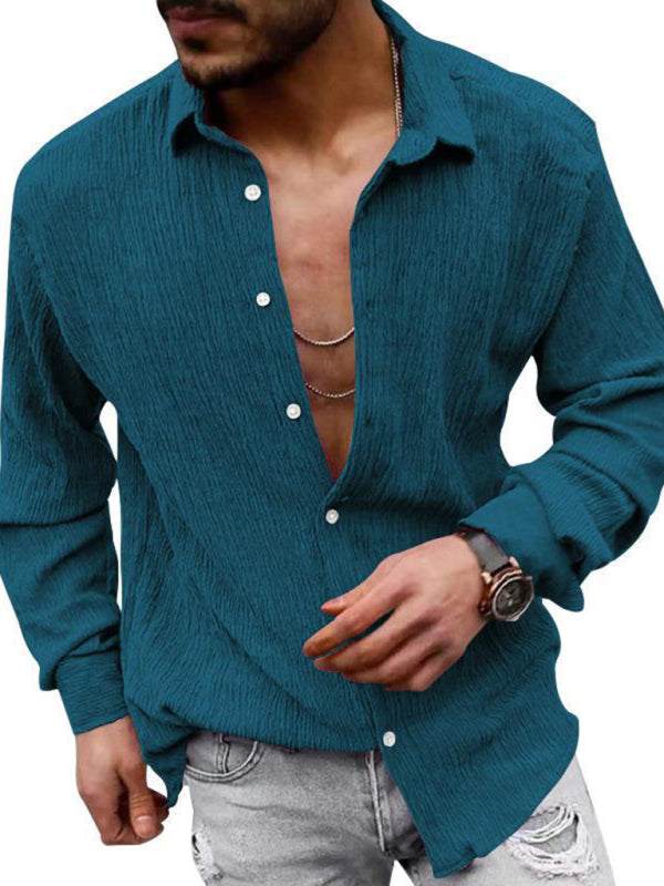 Chic Men's Versatile Solid Color Casual Lapel Long Sleeve Shirt for All Seasons