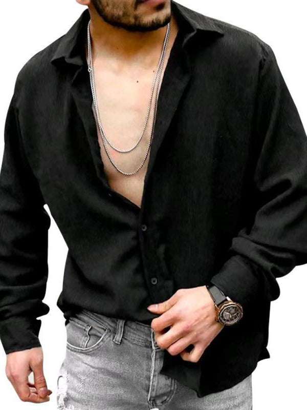 Chic Men's Versatile Solid Color Casual Lapel Long Sleeve Shirt for All Seasons