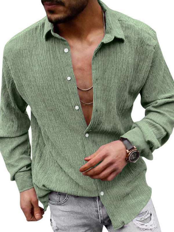 Chic Men's Versatile Solid Color Casual Lapel Long Sleeve Shirt for All Seasons