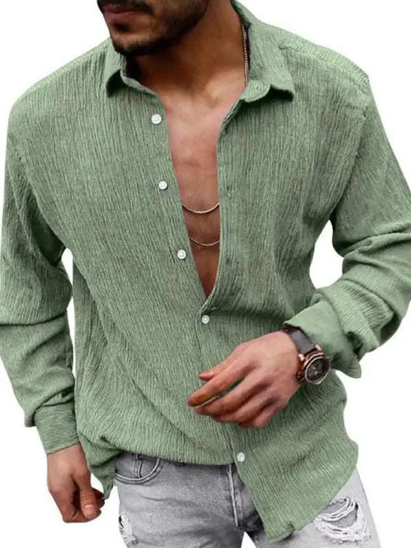 Chic Men's Versatile Solid Color Casual Lapel Long Sleeve Shirt for All Seasons - MENLL