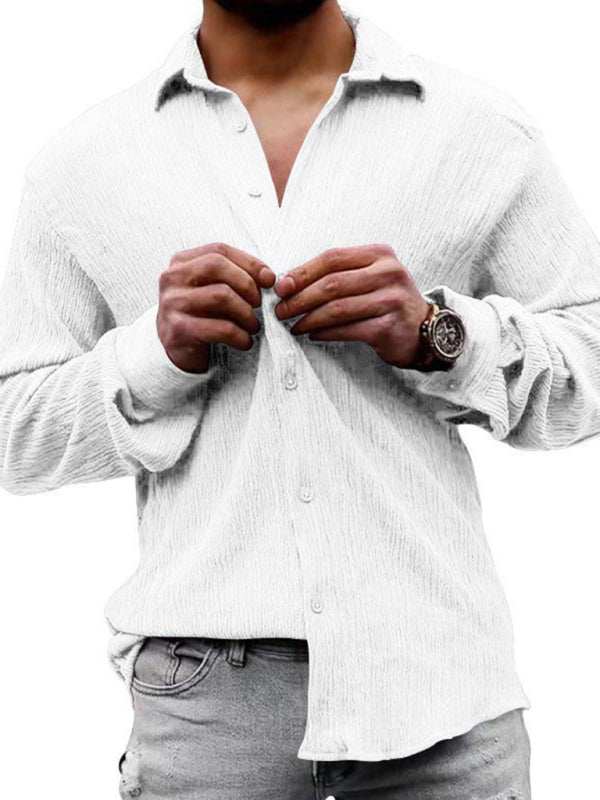 Chic Men's Versatile Solid Color Casual Lapel Long Sleeve Shirt for All Seasons