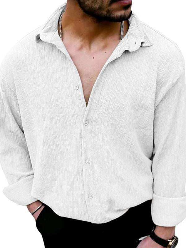 Chic Men's Versatile Solid Color Casual Lapel Long Sleeve Shirt for All Seasons