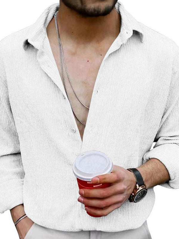 Chic Men's Versatile Solid Color Casual Lapel Long Sleeve Shirt for All Seasons