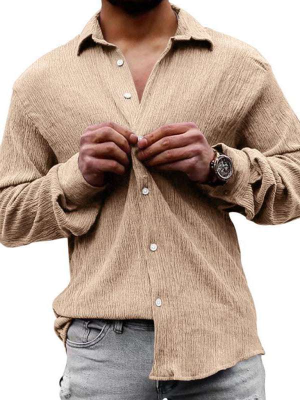 Chic Men's Versatile Solid Color Casual Lapel Long Sleeve Shirt for All Seasons